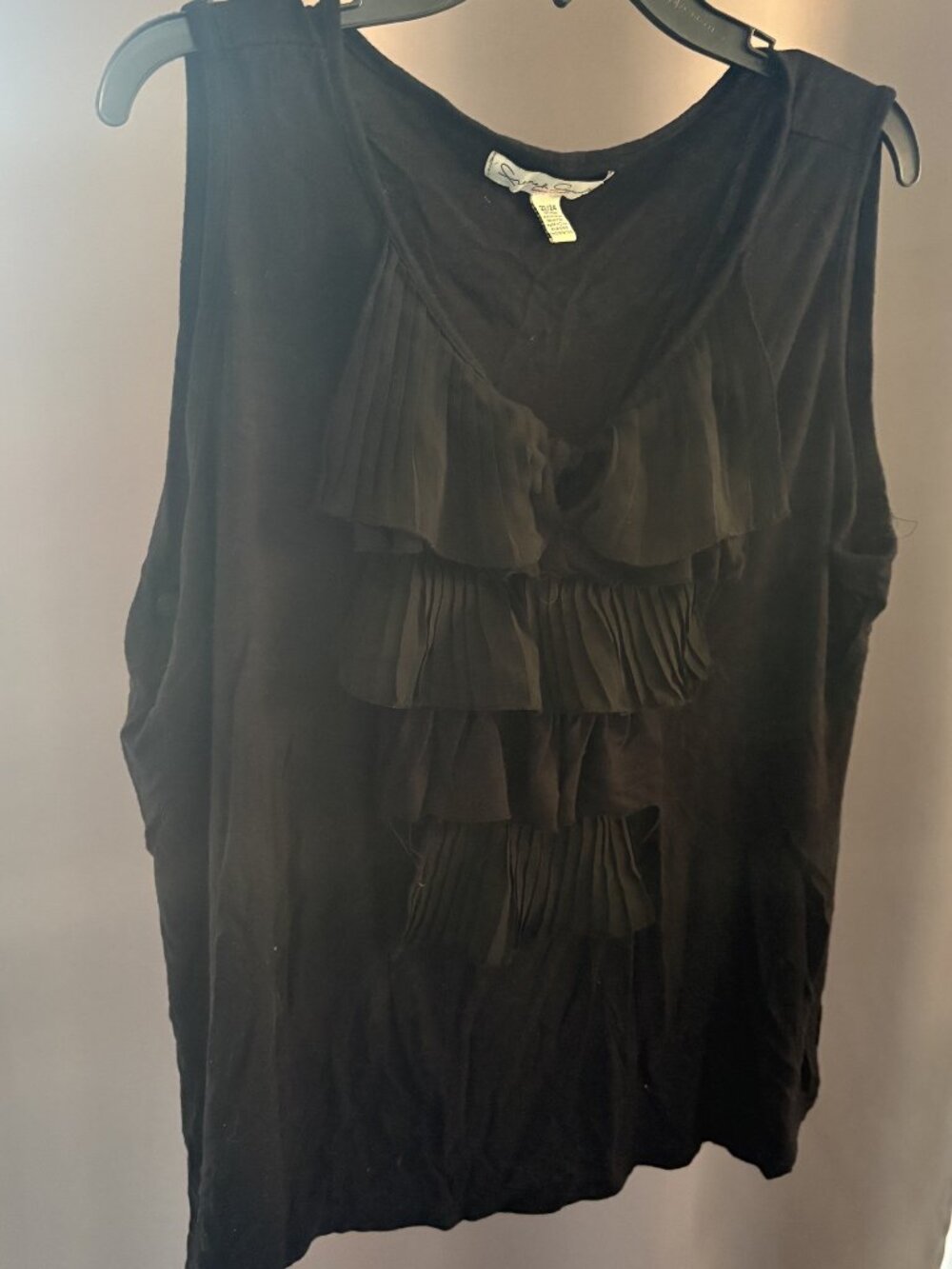 French Laundry Woman Black Tiered Pleated Ruffle Sleeveless Tank Blouse 3X